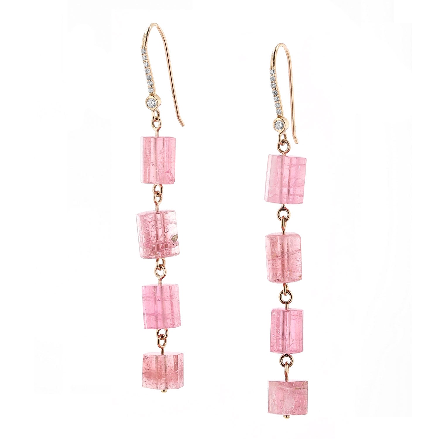 14K Diamond Pink Tourmaline Four Drop Earrings  EG000242 - TBird