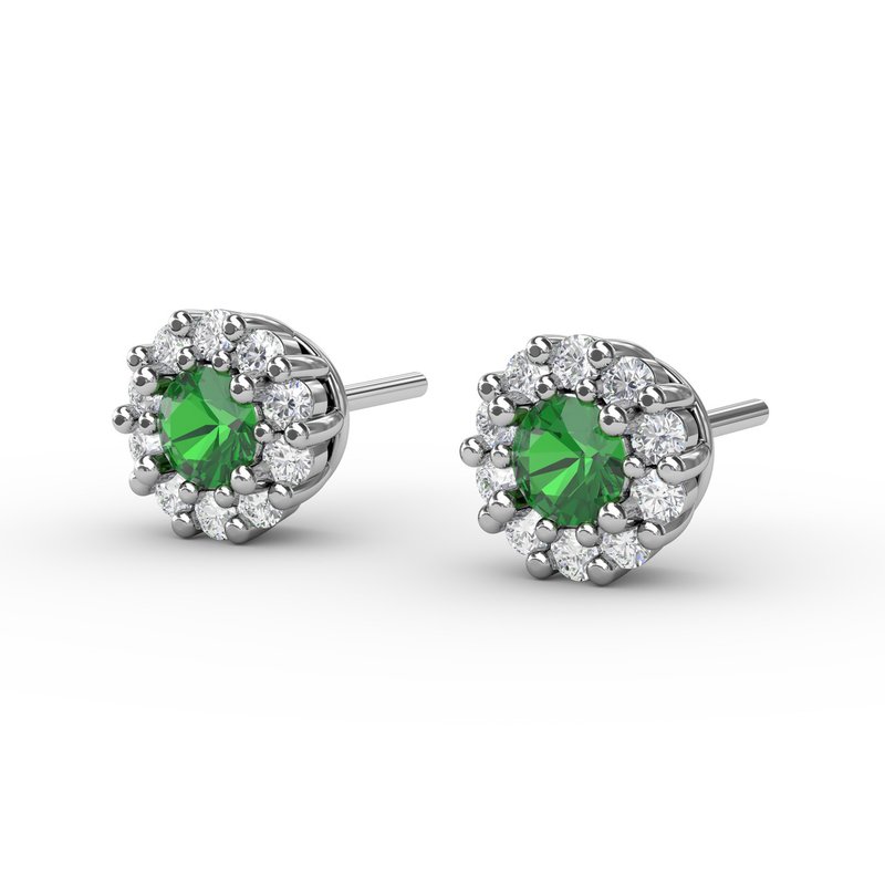 Shared Prong Emerald and Diamond Stud Earrings ER1514E - TBird