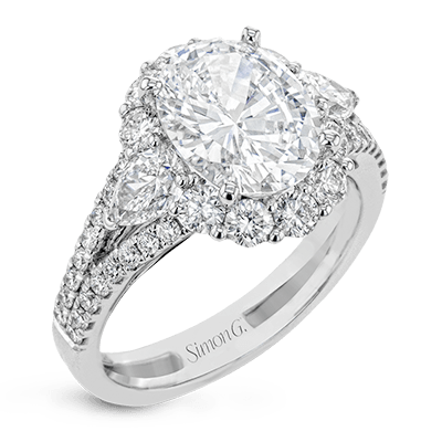 Oval-Cut Three-stone Halo Engagement Ring In 18k Gold With Diamonds LR1096-A