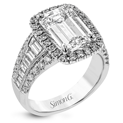 Emerald-Cut Halo Engagement Ring In 18k Gold With Diamonds LR1164-EM
