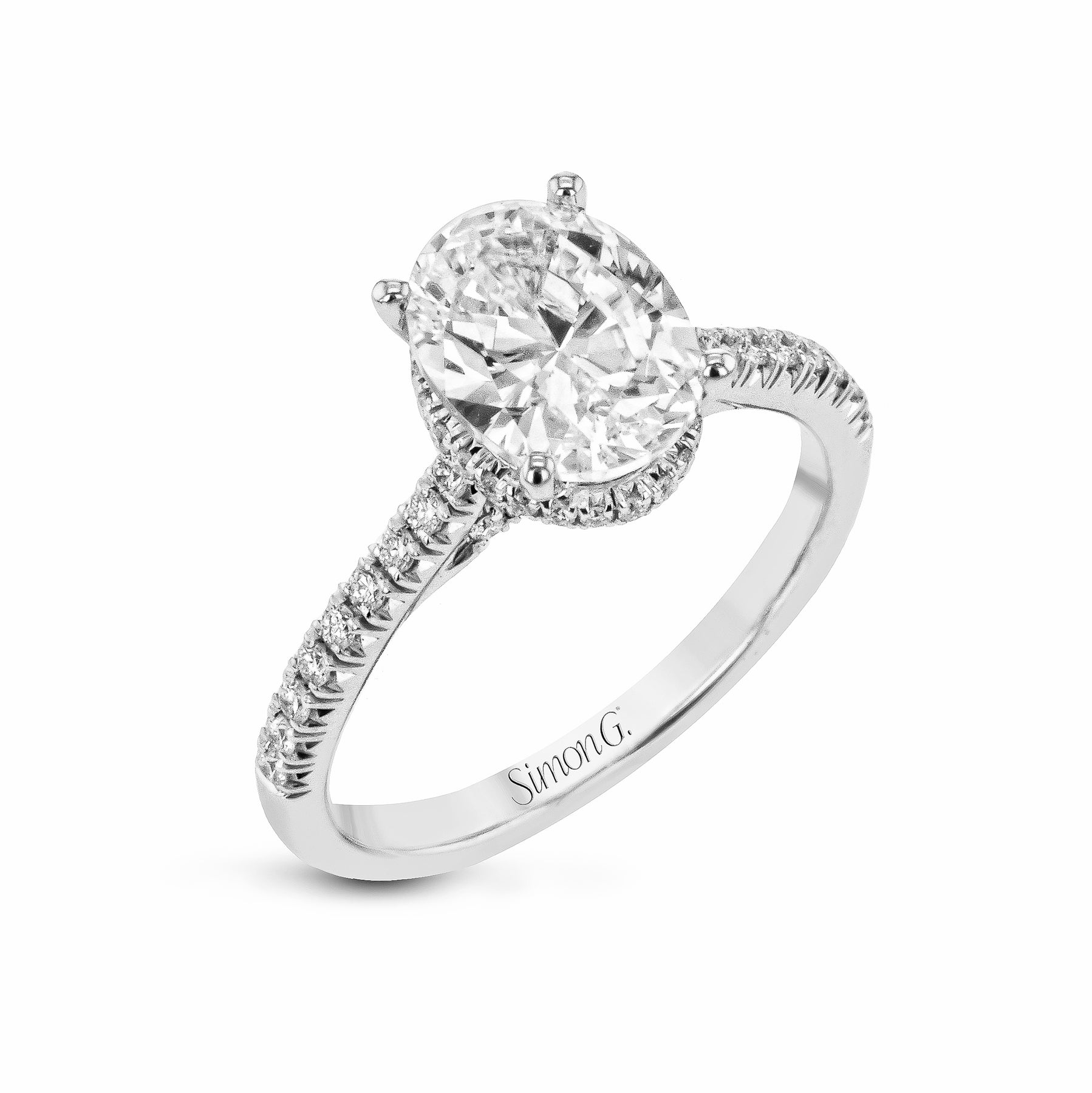 Oval-Cut Hidden Halo Engagement Ring In 18k Gold With Diamonds LR2345
