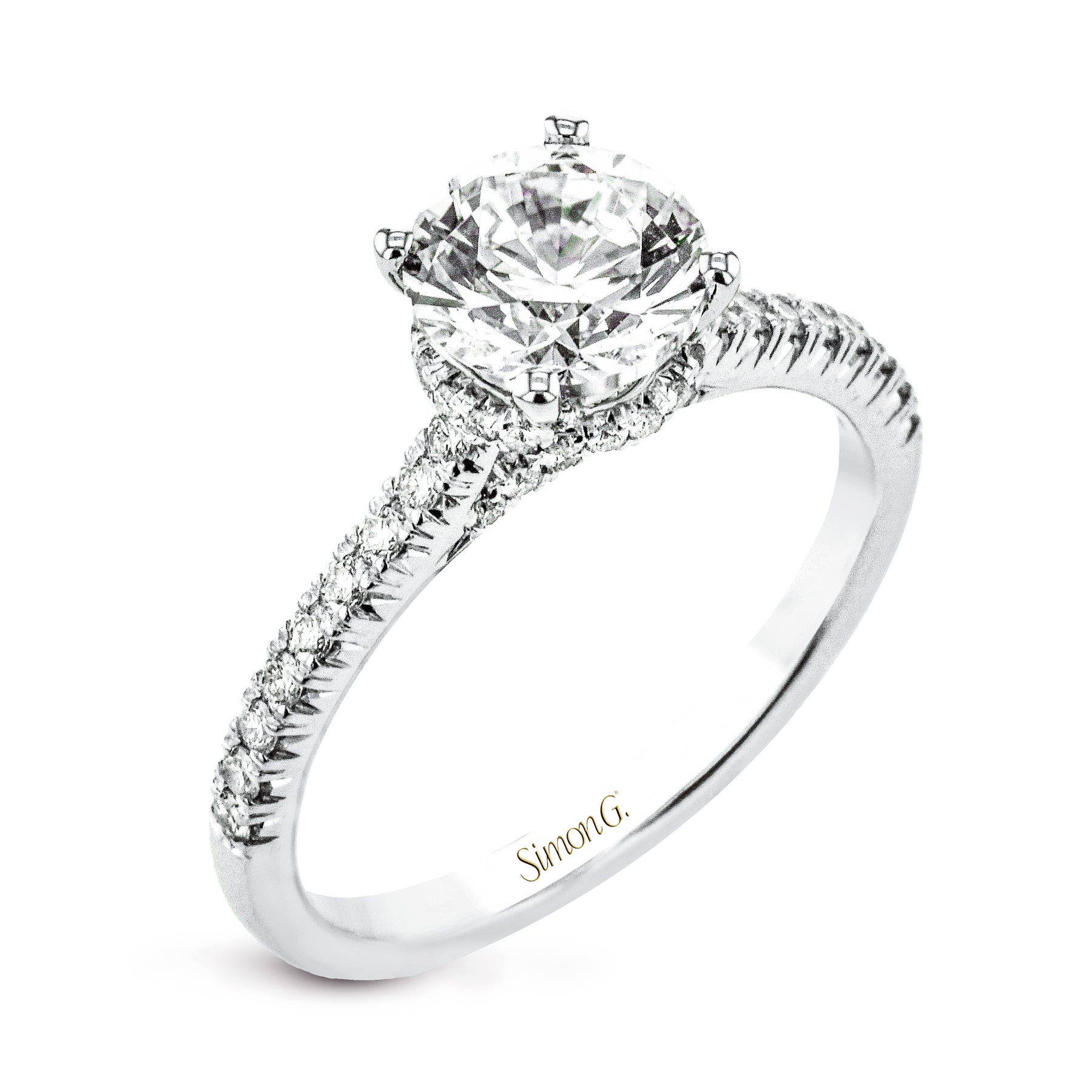 Round-Cut Hidden Halo Engagement Ring In 18k Gold With Diamonds LR2350