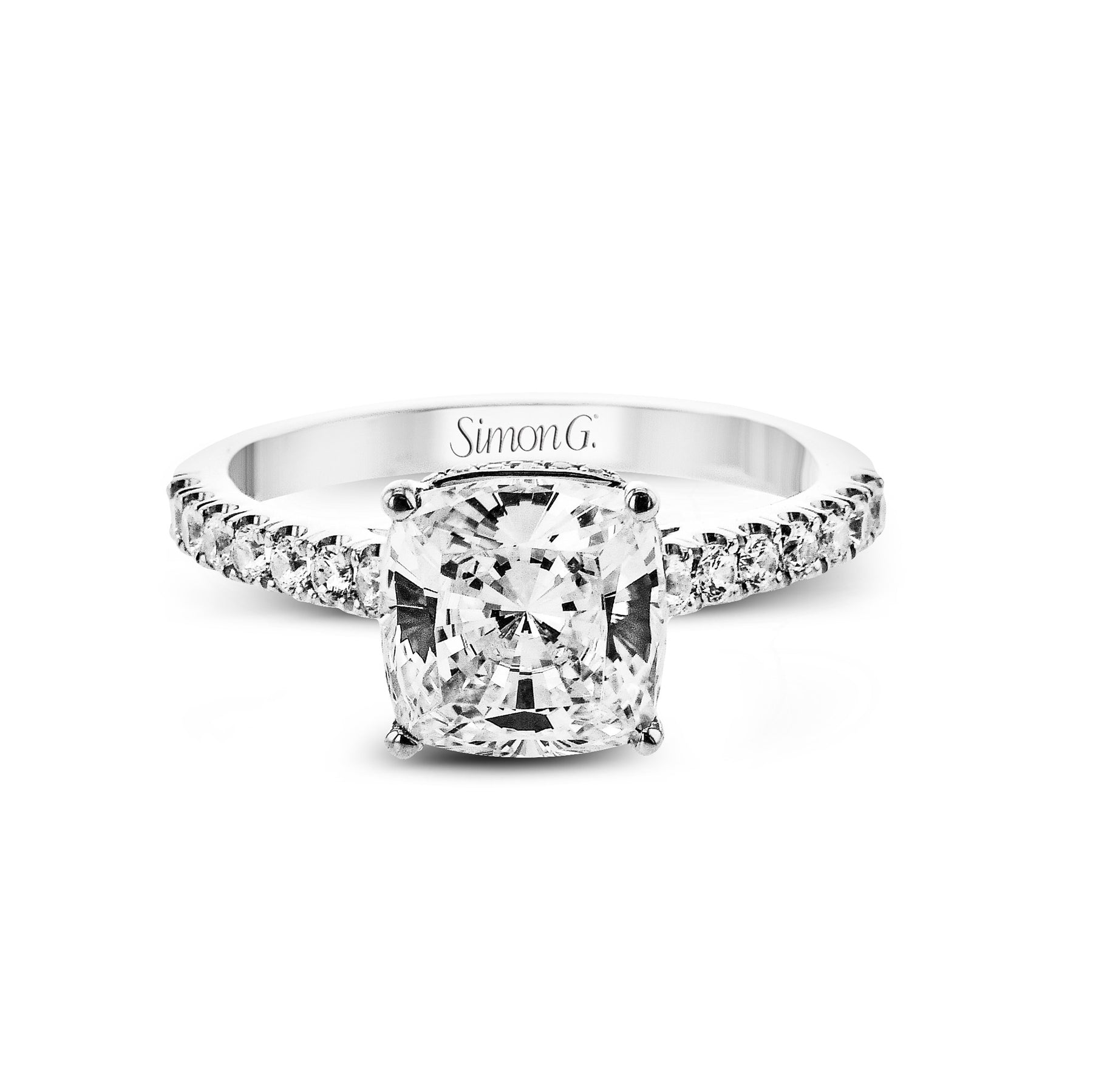 Cushion-Cut Hidden Halo Engagement Ring In 18k Gold With Diamonds LR2900