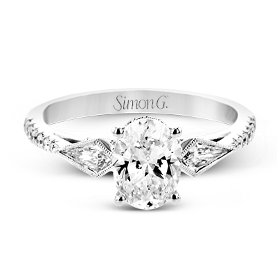 Oval-Cut Three-Stone Engagement Ring In 18k White Gold With Diamonds LR2976