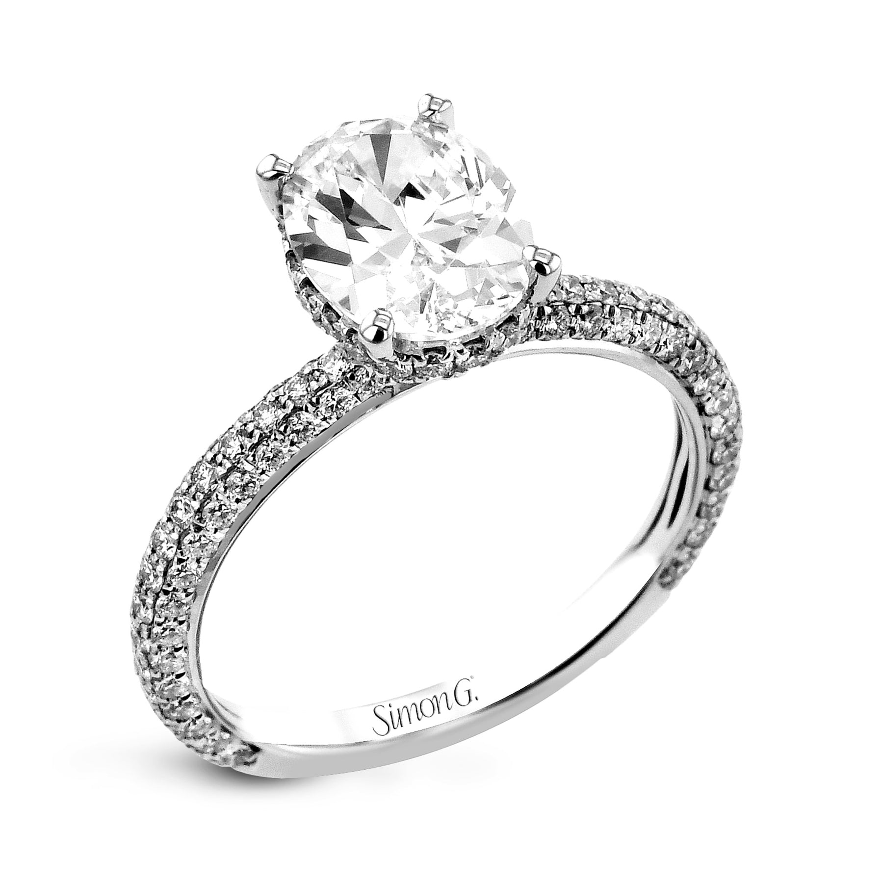 Oval-Cut Hidden Halo Engagement Ring In 18k Gold With Diamonds LR3022-OV