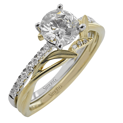Round-cut Engagement Ring & Matching Wedding Band in 18k Gold with Diamonds LR3230