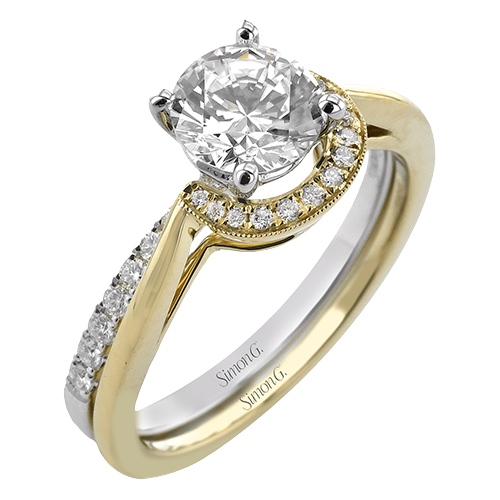 Round-cut Half-Halo Engagement Ring & Matching Wedding Band in 18k Gold with Diamonds LR3231