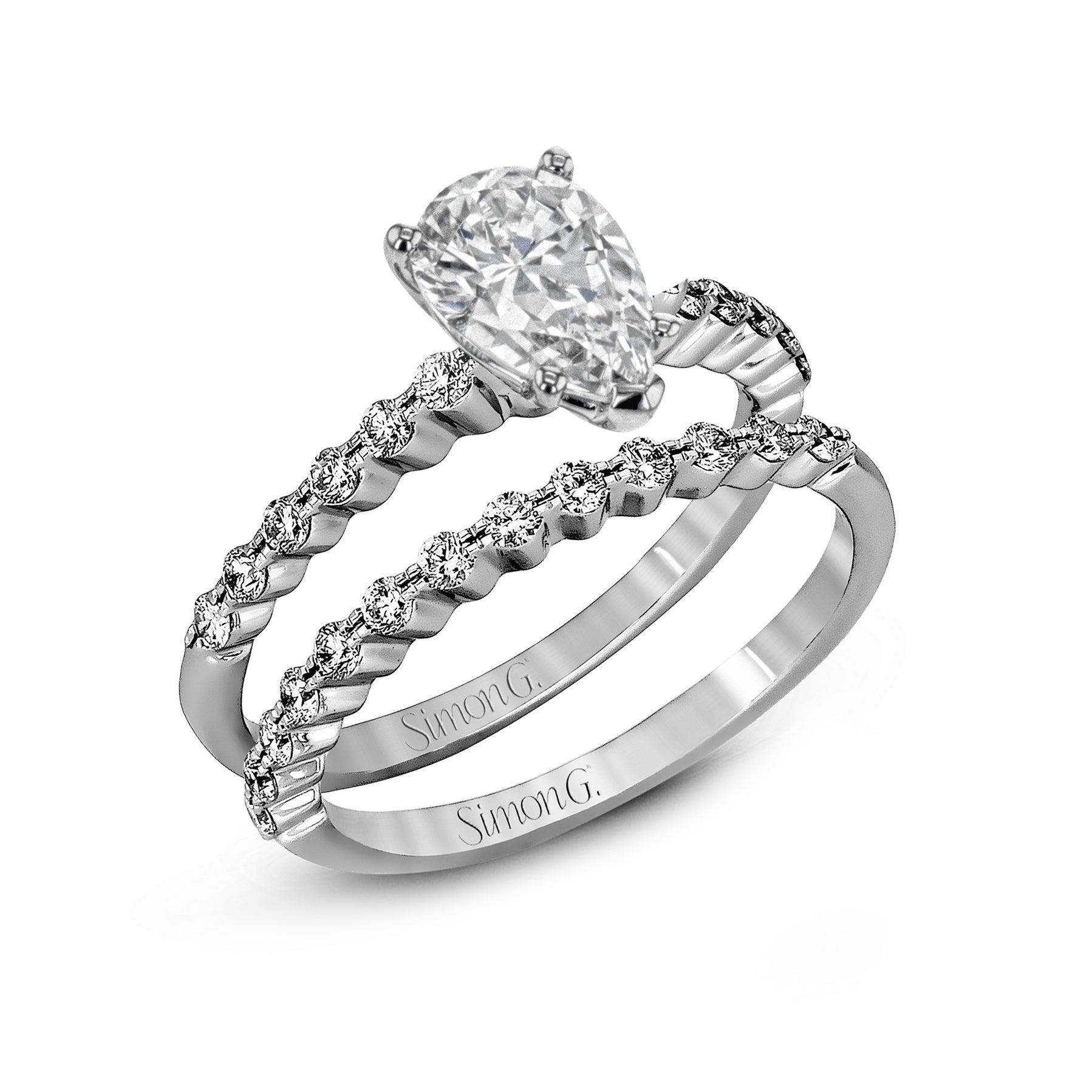 Pear-cut Engagement Ring & Matching Wedding Band in 18k Gold with Diamonds MR2173-D-PR