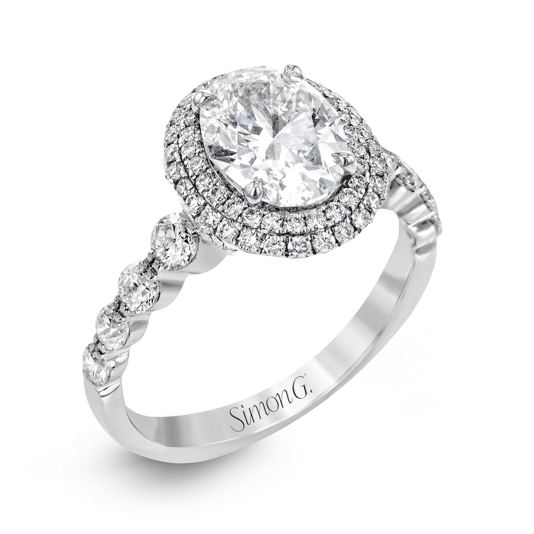 Oval-Cut Double-Halo Engagement Ring In 18k Gold With Diamonds MR2477-OV