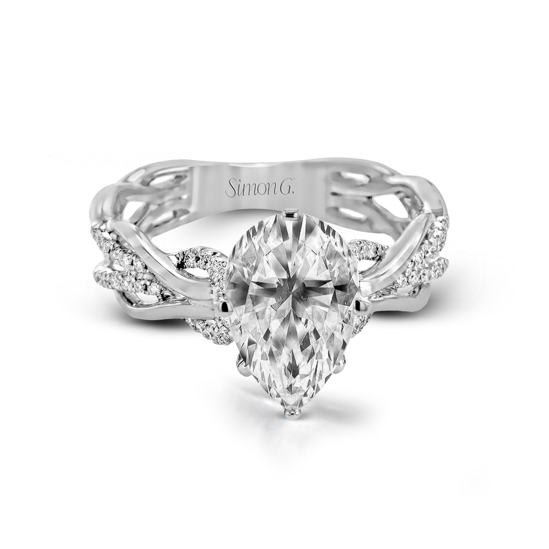 Pear-Cut Criss-Cross Engagement Ring In 18k Gold With Diamonds MR2514-PR