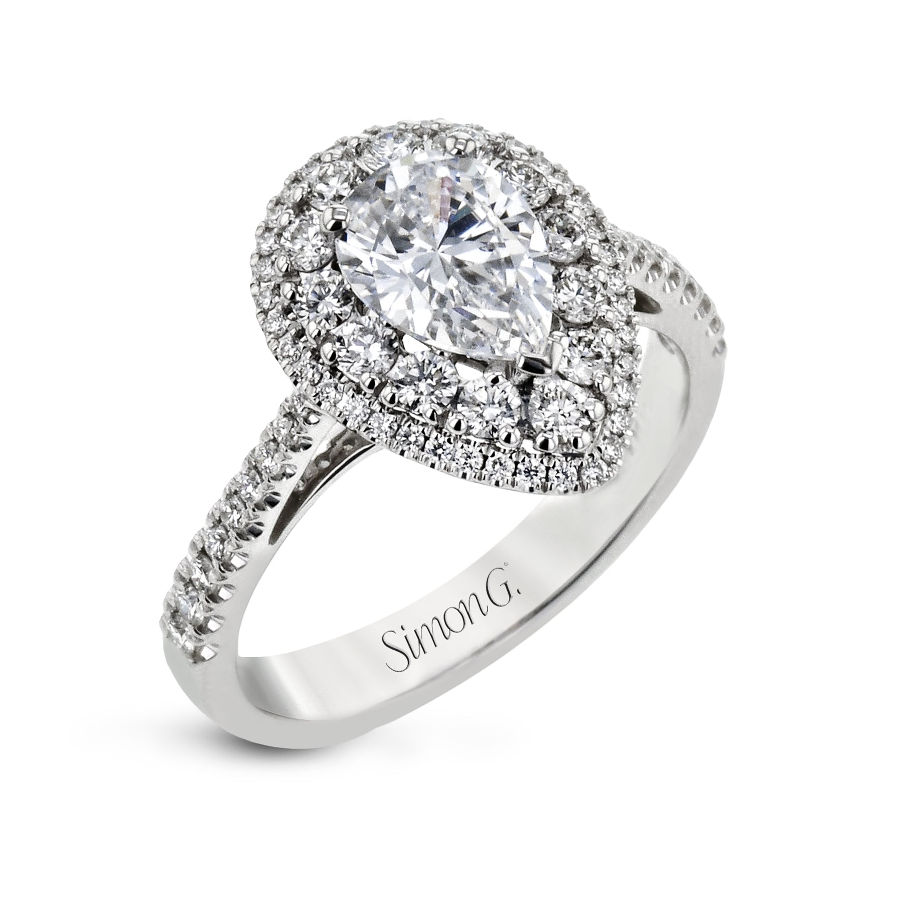 Pear-Cut Double-Halo Engagement Ring In 18k Gold With Diamonds MR2827-A-PR