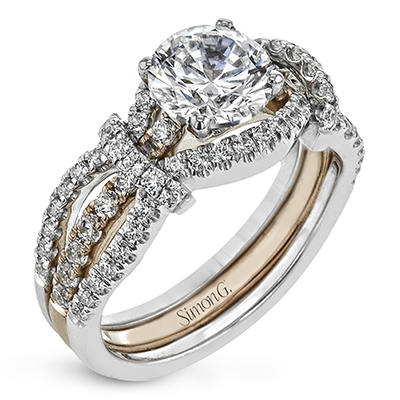 Round-cut Split-Shank Engagement Ring & Matching Wedding Band in 18k Gold with Diamonds MR3005