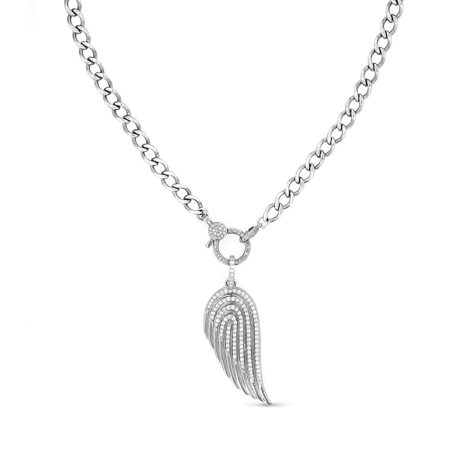 Diamond Angel Wing Pendant on Curb Chain Necklace - 17"  N0003357 - TBird