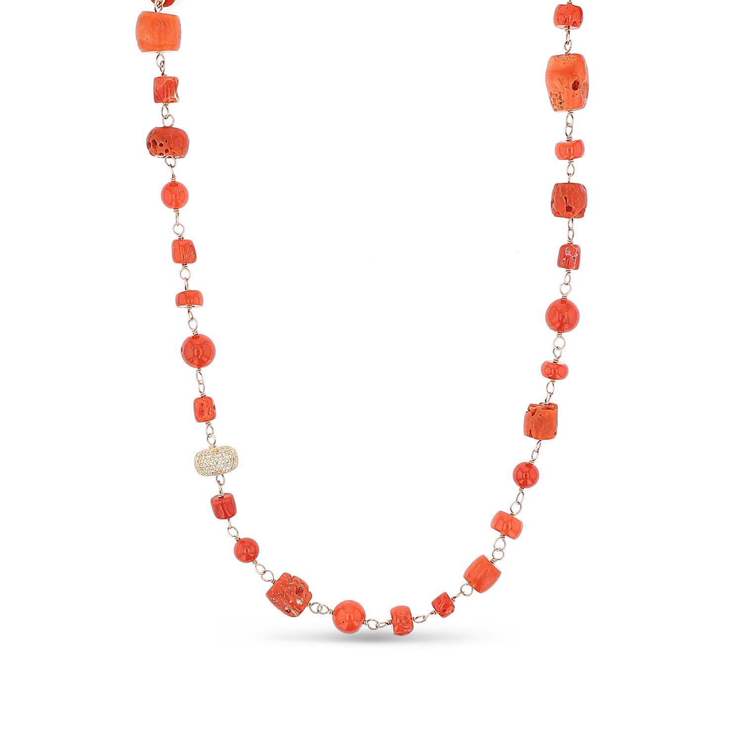 14k Red Coral Gemstone Rope Necklace  NG000652 - TBird