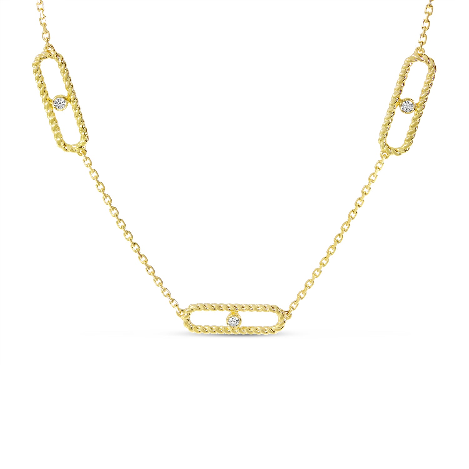 14K Yellow Gold 5-Station Diamond Twist Paperclip Necklace P10888-18