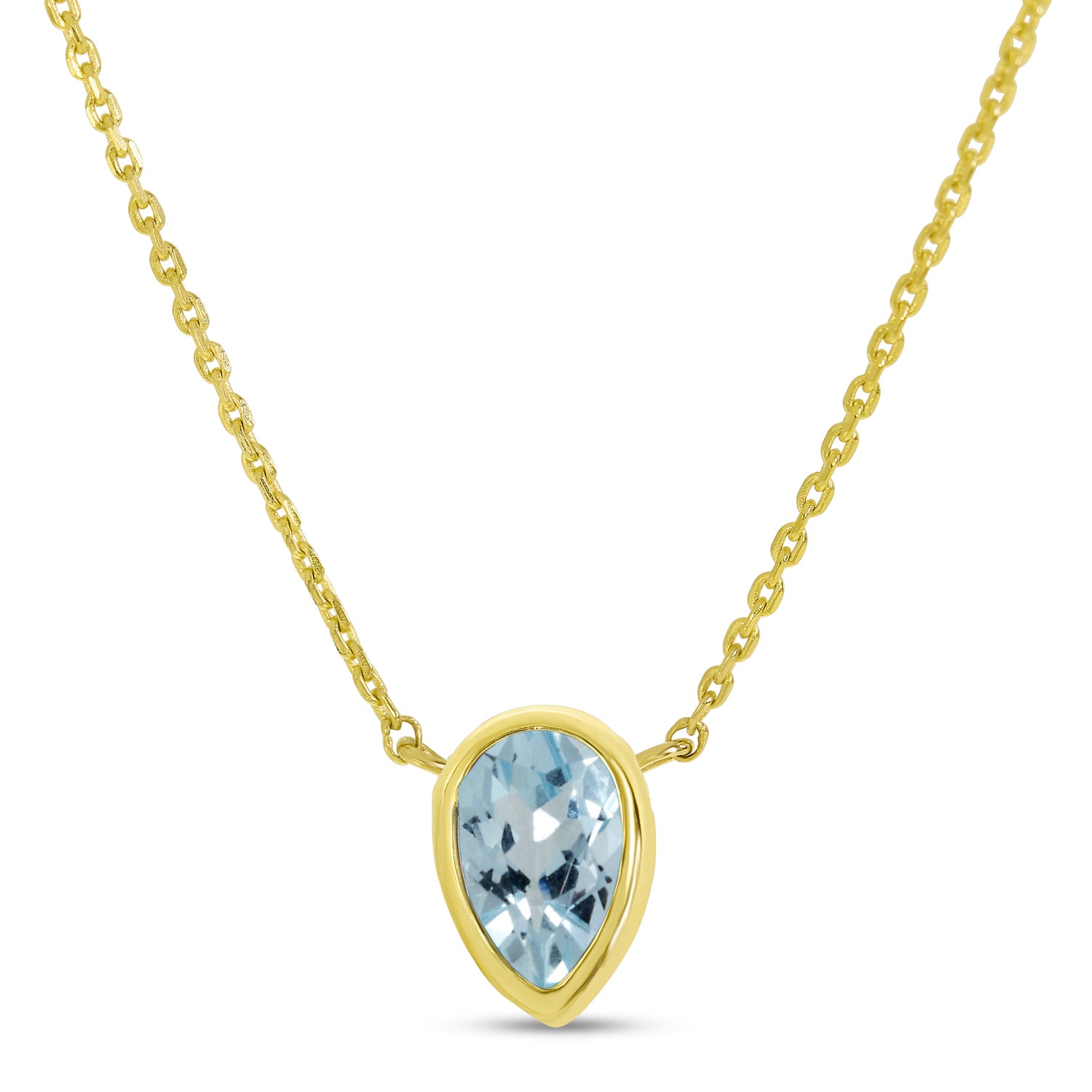 14K Yellow Gold Pear Aquamarine Birthstone Necklace P4334-18-MAR