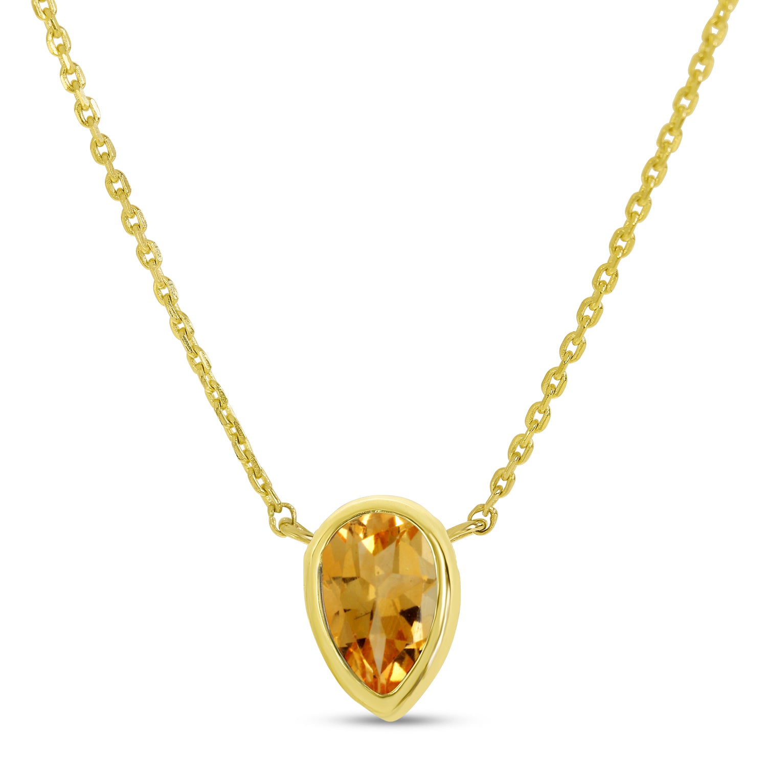 14K Yellow Gold Pear Citrine Birthstone Necklace P4334-18-NOV