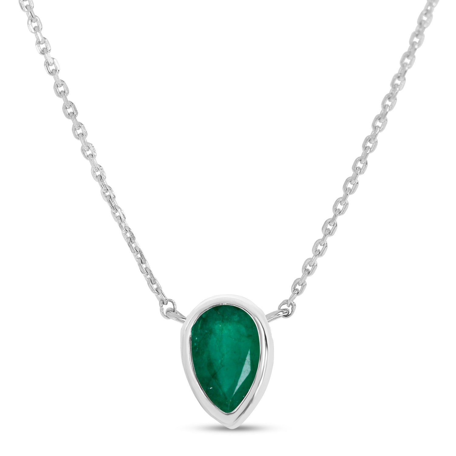 14K White Gold Pear Emerald Birthstone Necklace P4334W-18-MAY