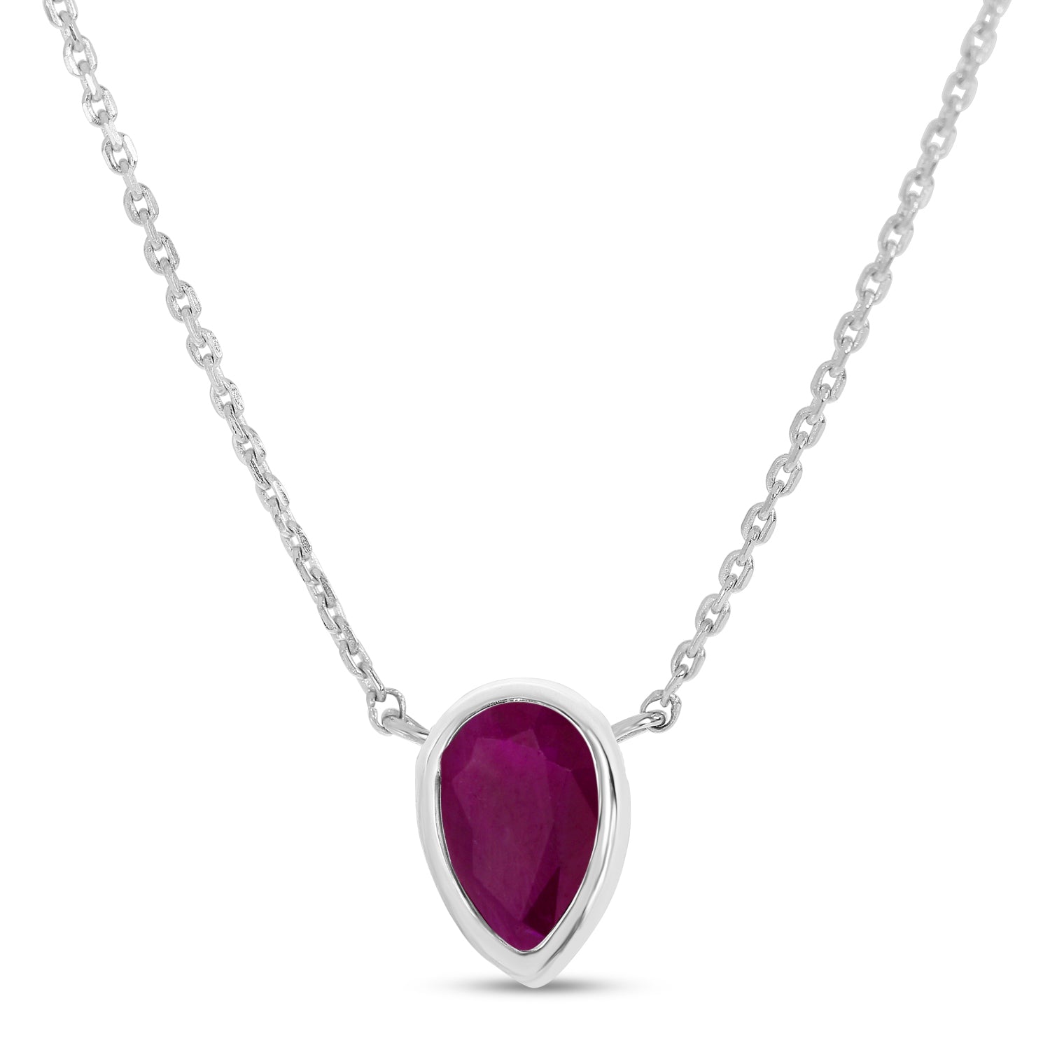 14K White Gold Pear Ruby Birthstone Necklace P4334W-18-JUL