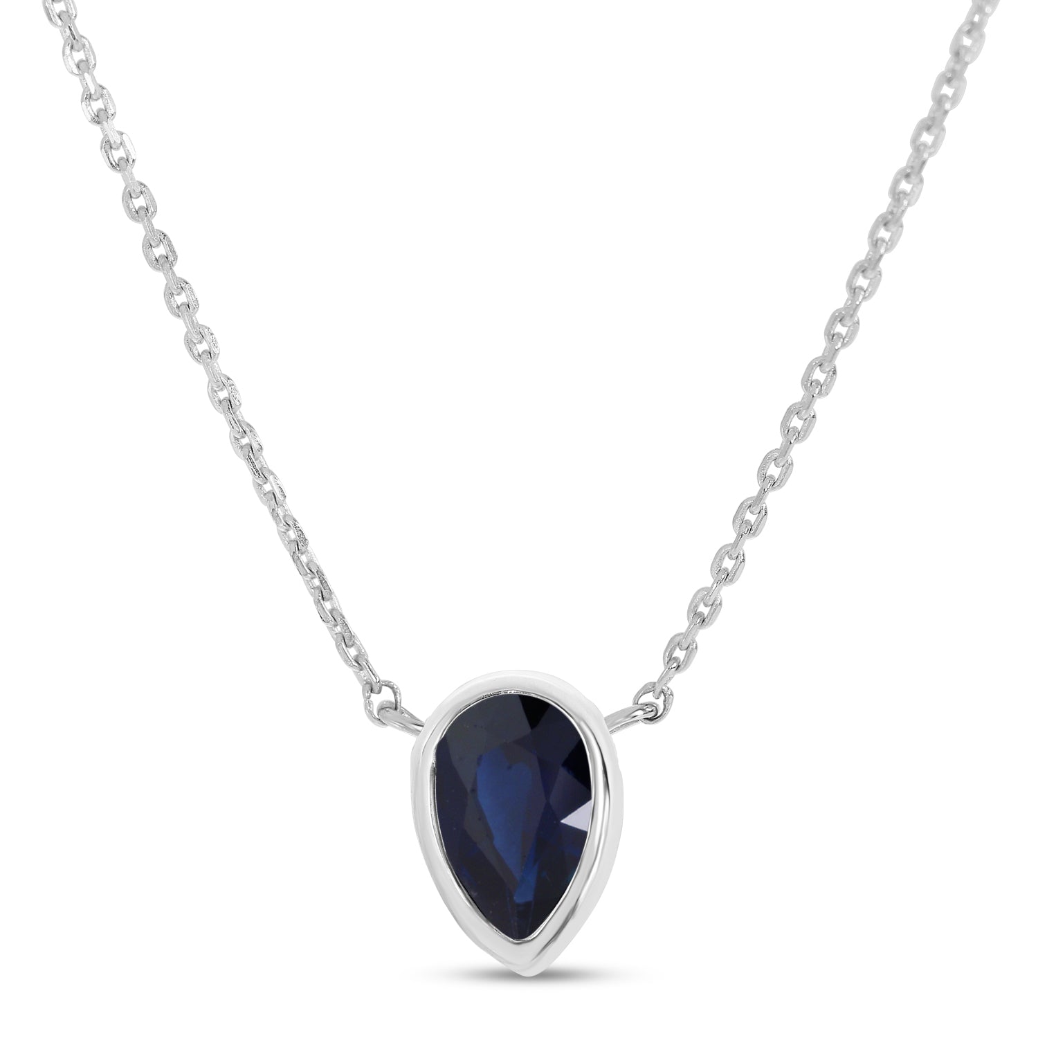 14K White Gold Pear Sapphire Birthstone Necklace P4334W-18-SEP