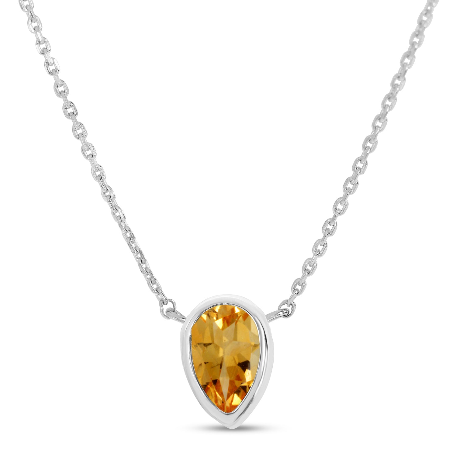 14K White Gold Pear Citrine Birthstone Necklace P4334W-18-NOV
