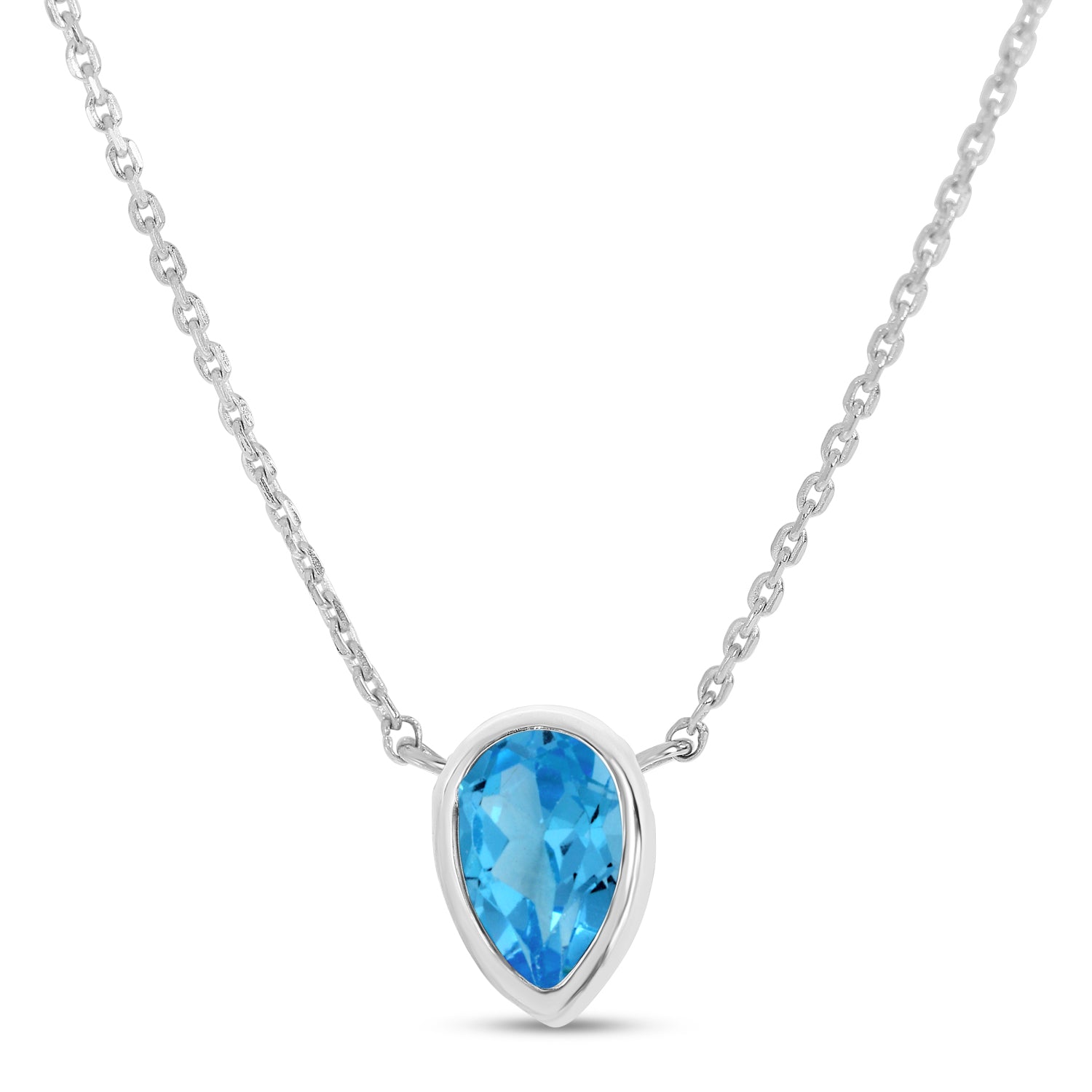 14K White Gold Pear Blue Topaz Birthstone Necklace P4334W-18-DEC