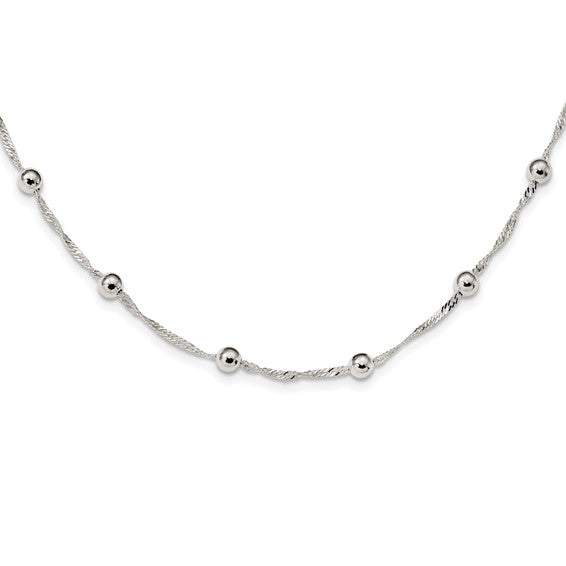 Sterling Silver Polished Beaded 18in Necklace