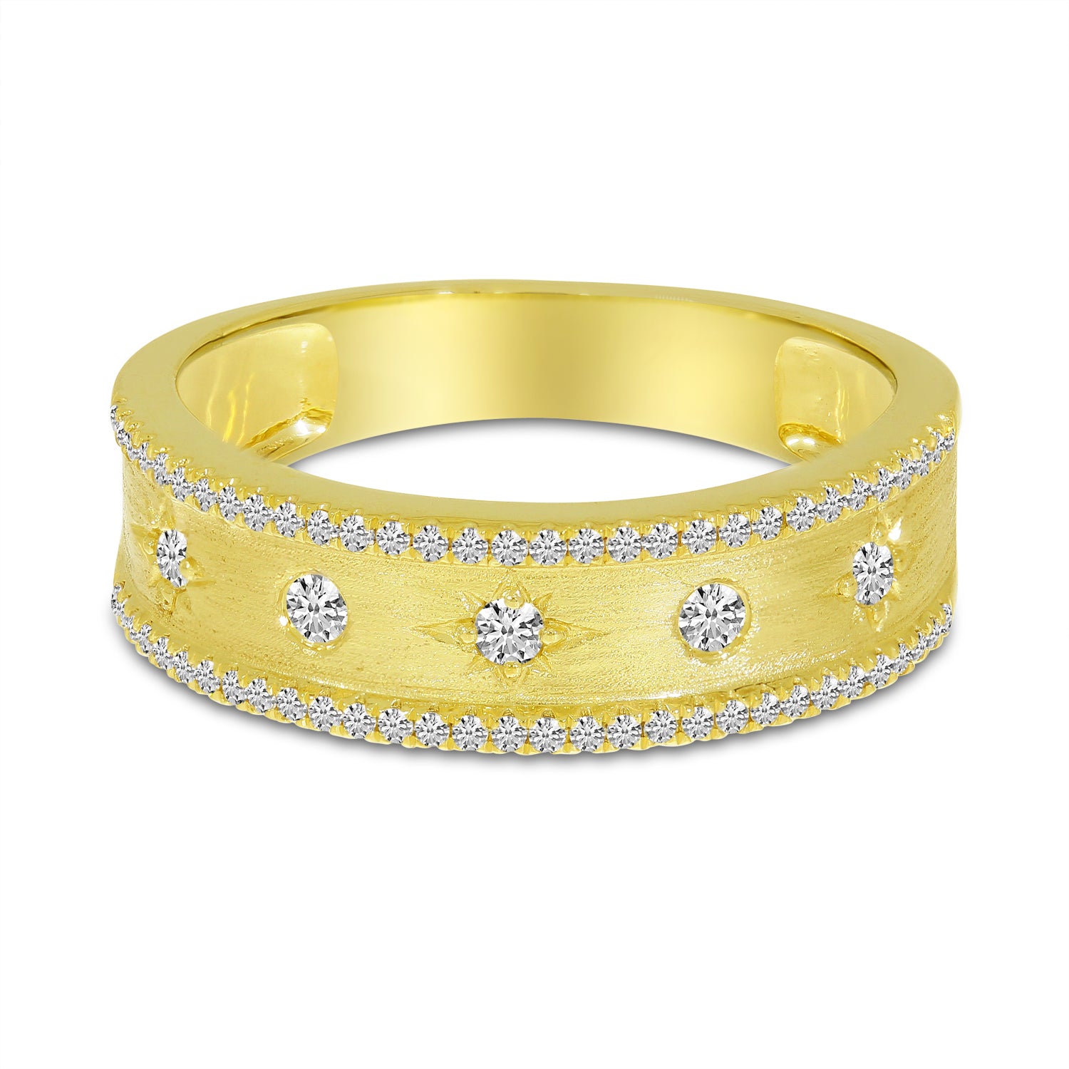 14K Yellow Gold Diamond Celestial Brushed Gold Band RM10792