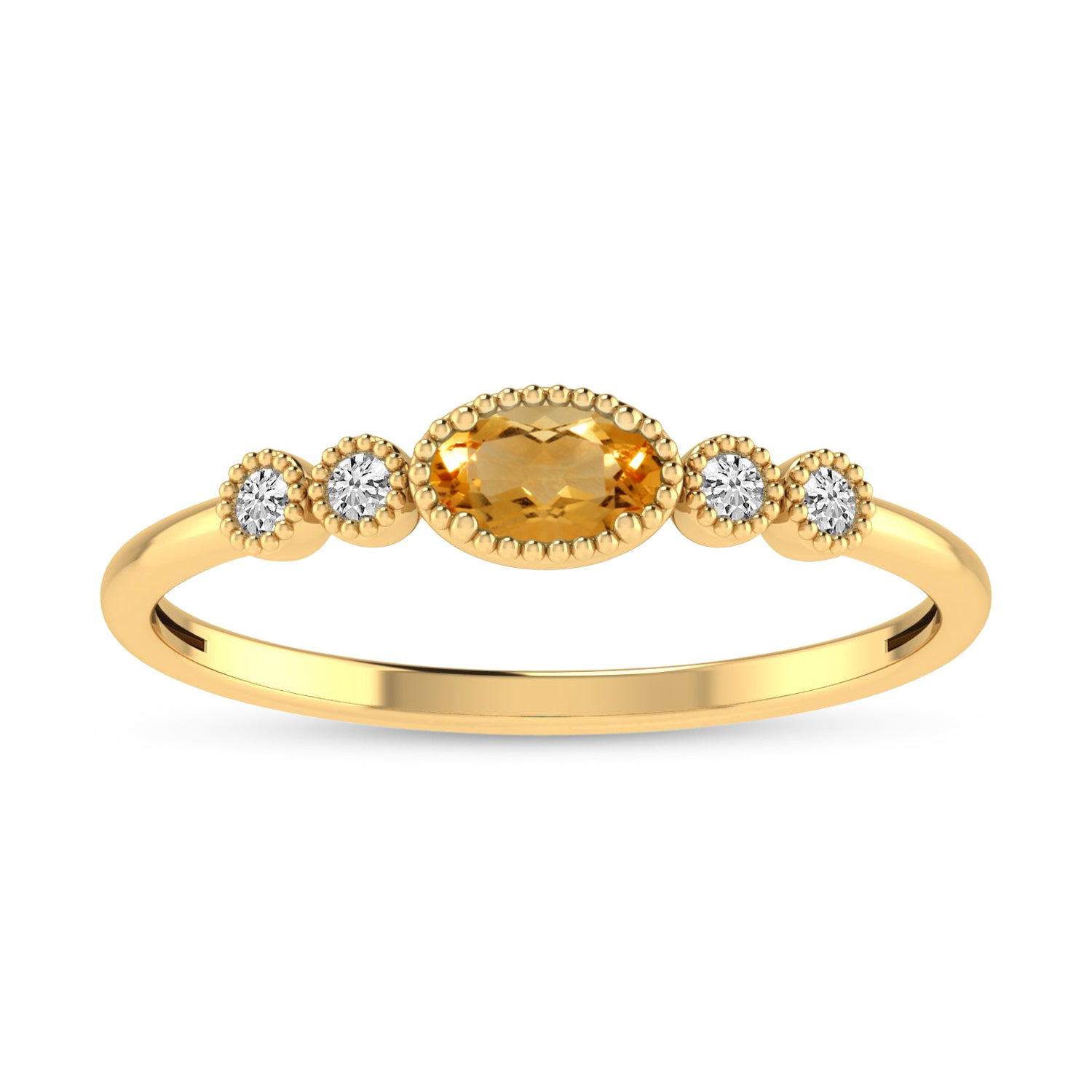 10K Yellow Gold Oval Citrine and Diamond Stackable Ring RM4307-NOV