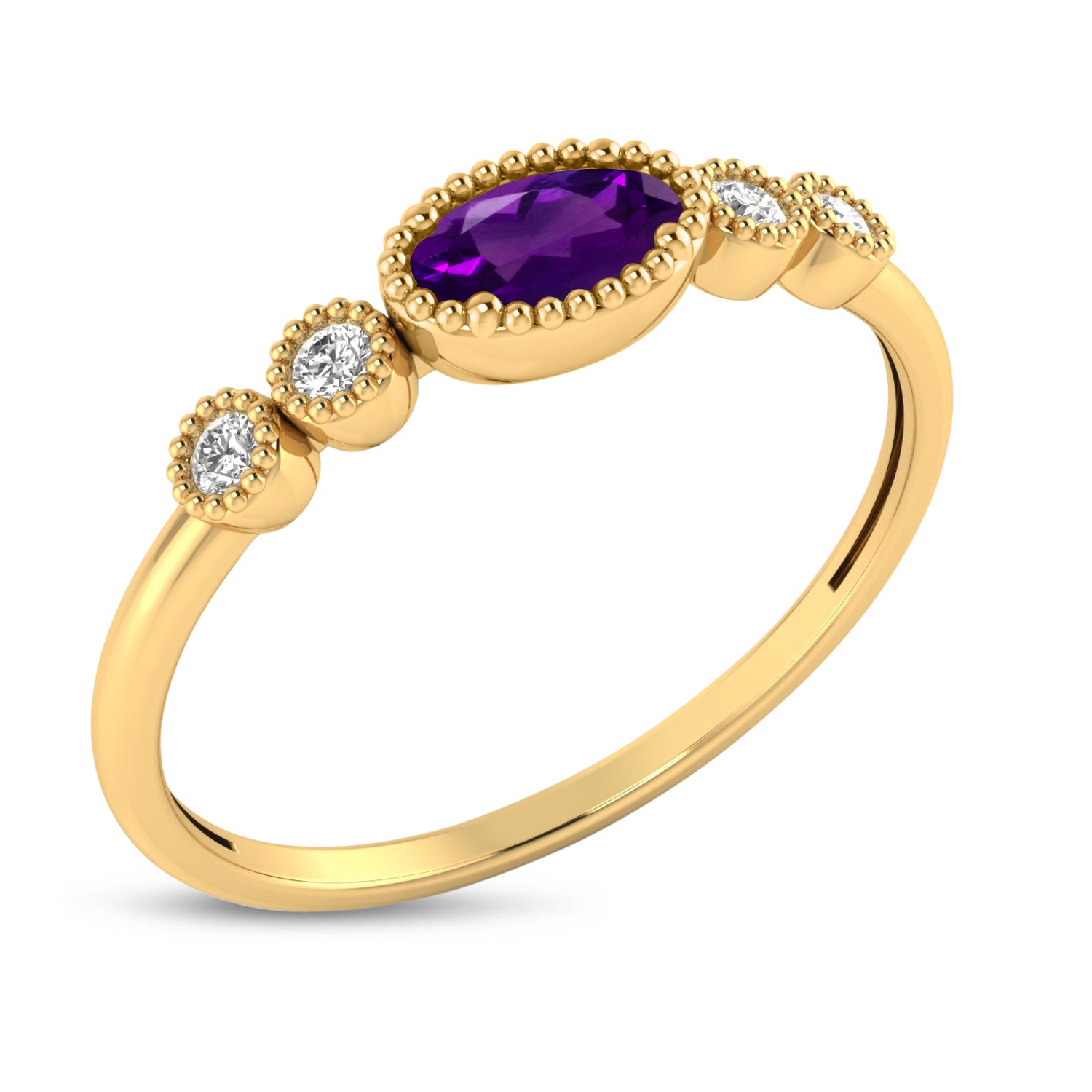 14K Yellow Gold Oval Amethyst and Diamond Stackable Ring RM4307X-FEB