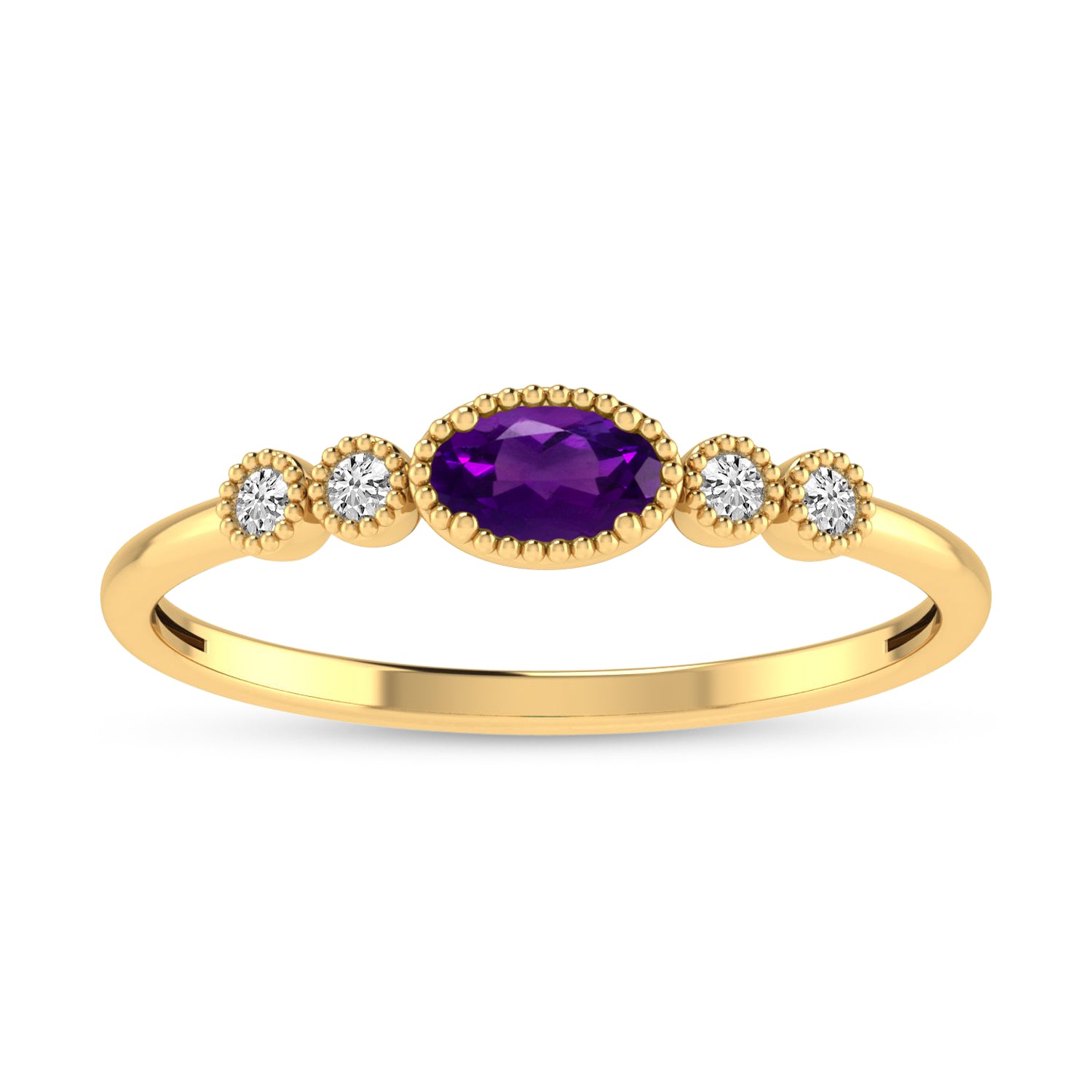 14K Yellow Gold Oval Amethyst and Diamond Stackable Ring RM4307X-FEB
