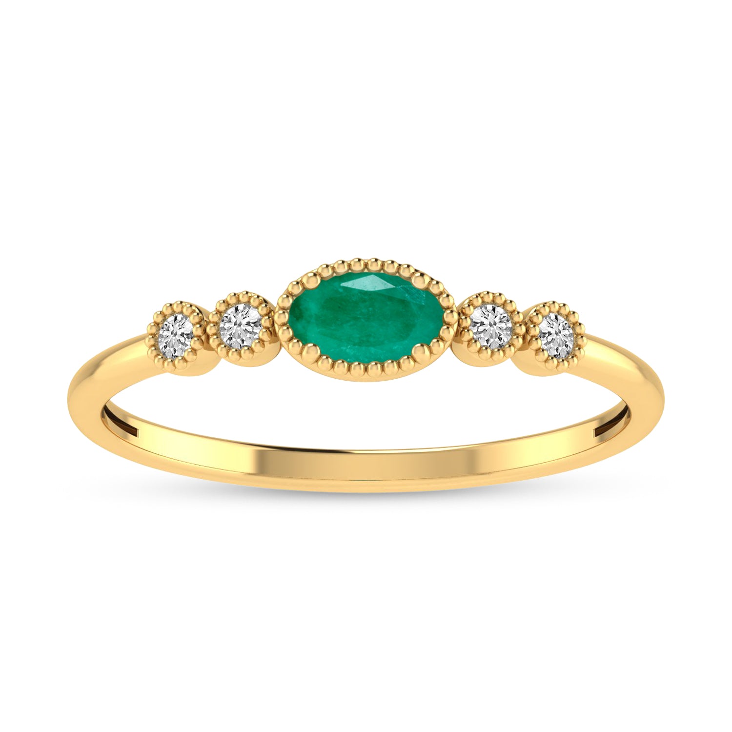 14K Yellow Gold Oval Emerald and Diamond Stackable Ring RM4307X-MAY