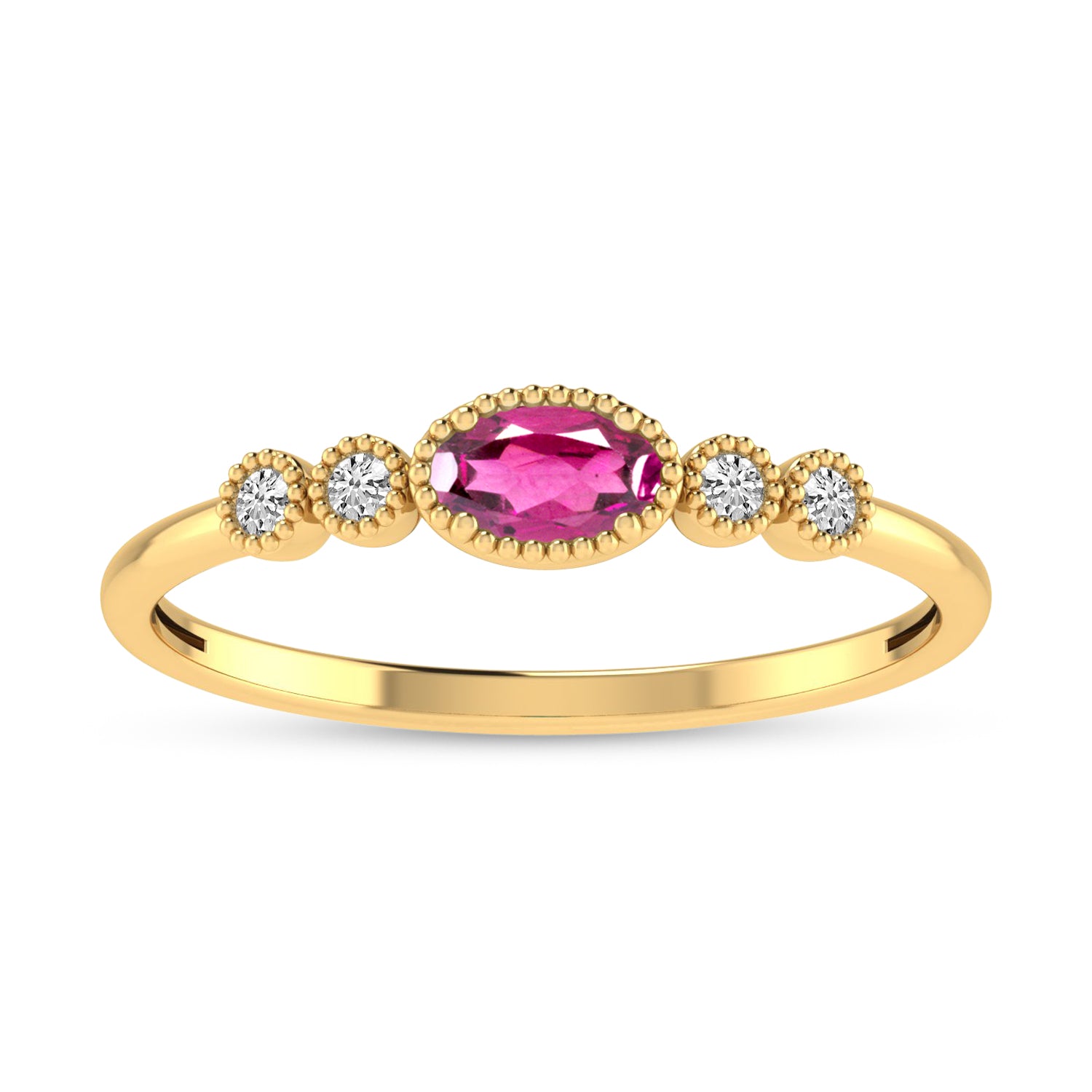 14K Yellow Gold Oval Pink Tourmaline and Diamond Stackable Ring RM4307X-JUN