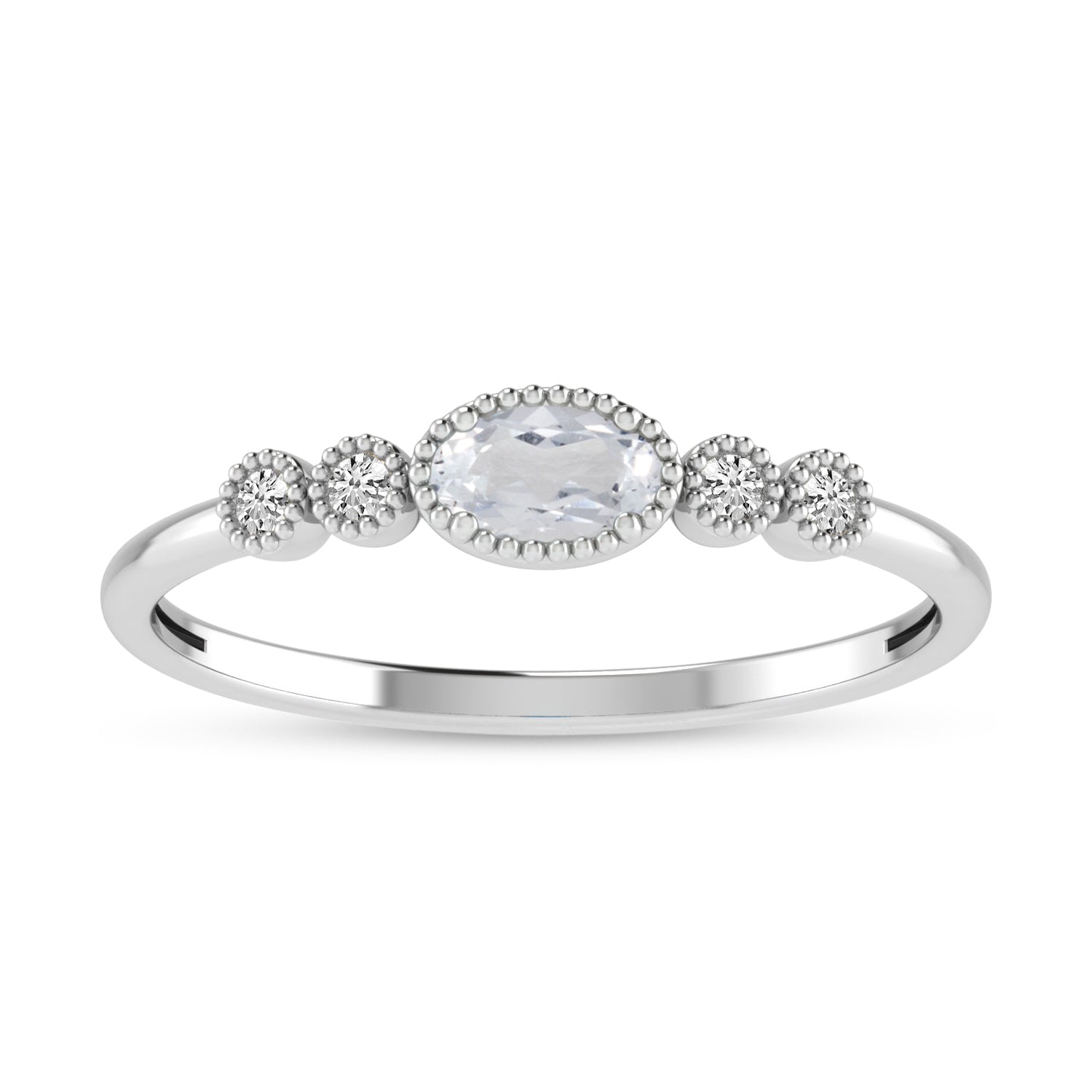 14K White Gold Oval White Topaz and Diamond Stackable Ring RM4307X-APR