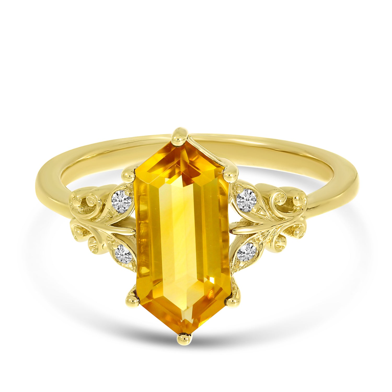 14K Yellow Gold North 2 South Citrine Hexagon Ring RM4430