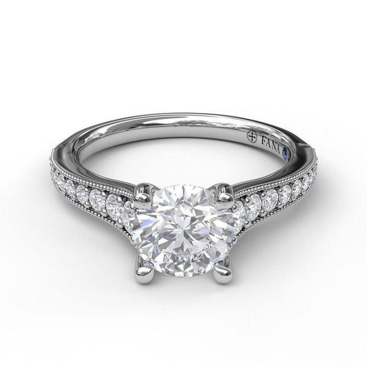 Classic Diamond Engagement Ring with Detailed Milgrain Band S3091 - TBird