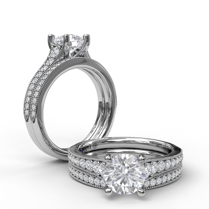 Classic Diamond Engagement Ring with Detailed Milgrain Band S3091 - TBird