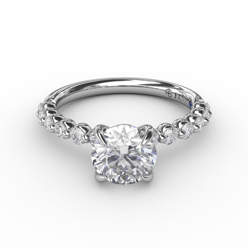 Contemporary Round Diamond Solitaire Engagement Ring With Diamond Band S3244 - TBird