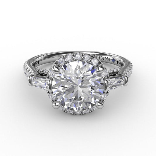 Vintage Round Diamond Halo Engagement Ring With Tapered Baguettes S3278 - TBird