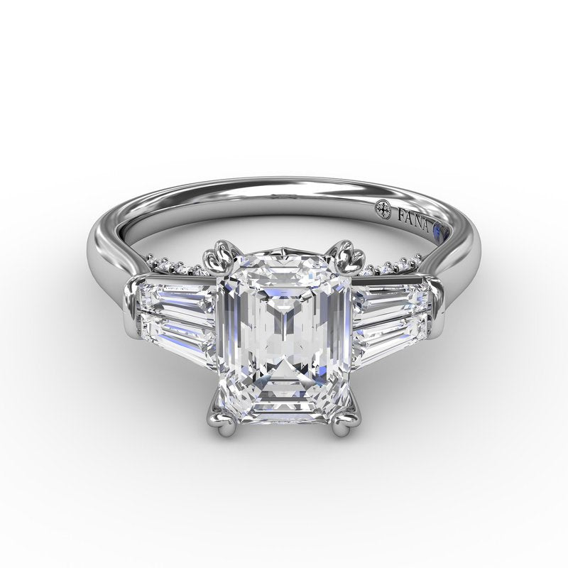 Emerald-Cut Diamond Engagement Ring With Tapered Baguette Side Stones S3292 - TBird