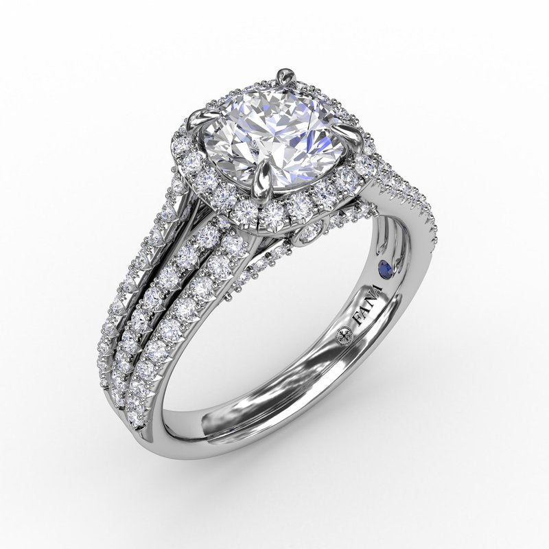 Cushion-Shaped Diamond Halo Engagement Ring With Triple-Row Diamond Band S3315 - TBird