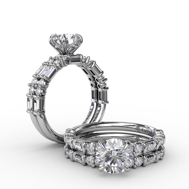 Contemporary Diamond Solitaire Engagement Ring With Baguettes and Round Diamond Accents S3320 - TBird