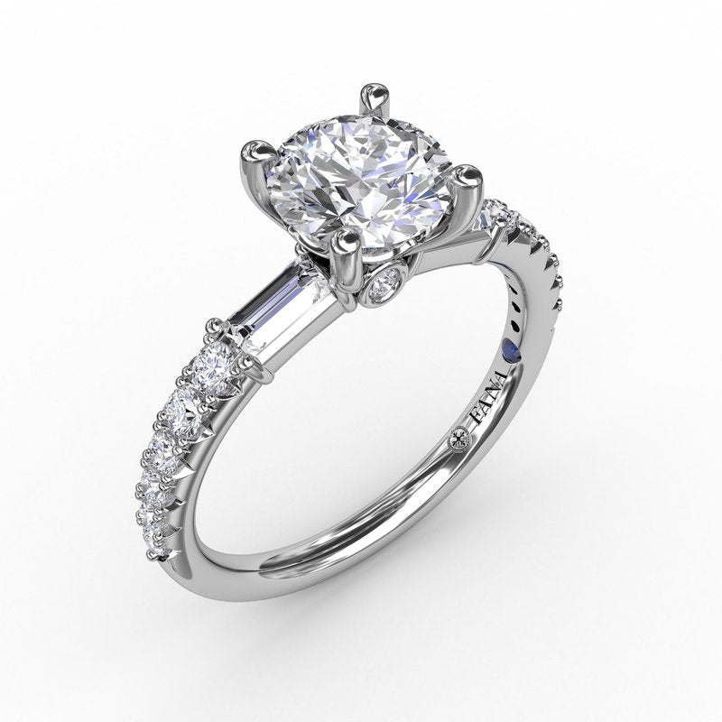 Contemporary Diamond Solitaire Engagement Ring With Baguettes S3327 - TBird