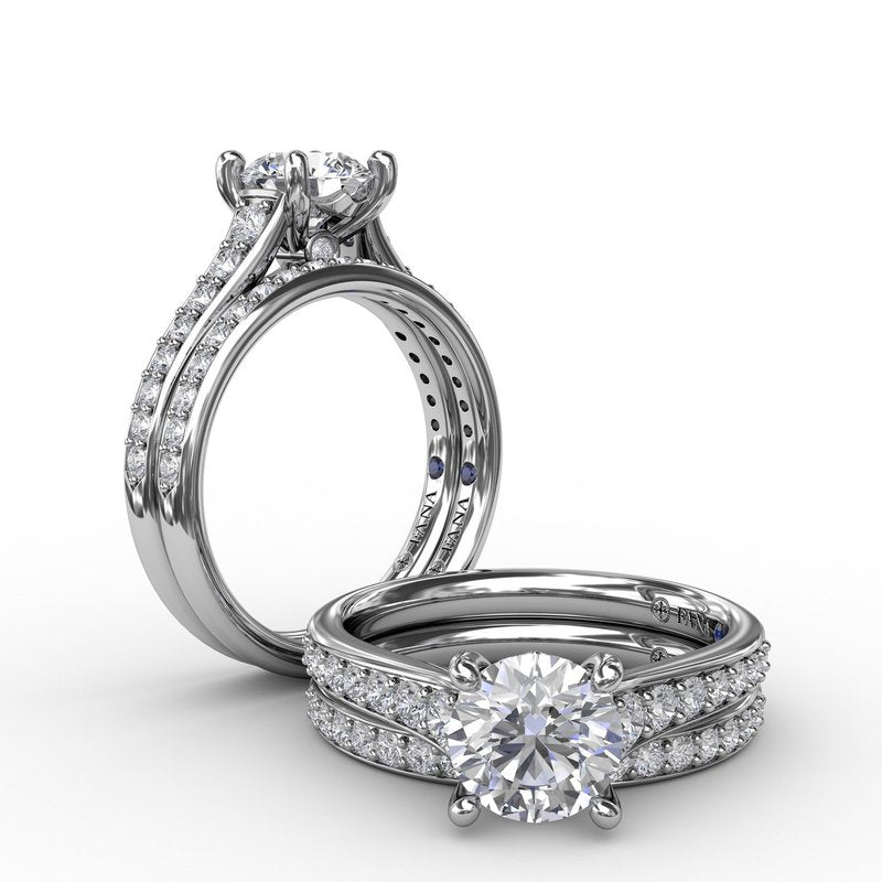 Classic Round Diamond Solitaire Engagement Ring With Diamond Band S3332 - TBird