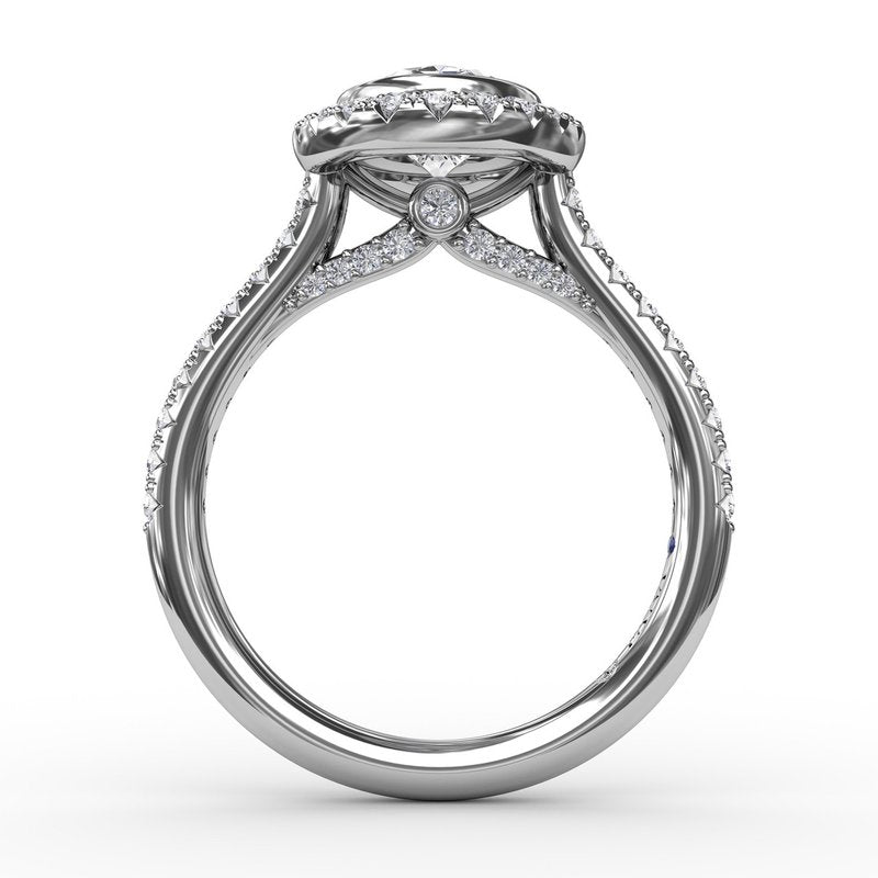 Classic Oval Diamond Halo Engagement Ring With Diamond Band S3338 - TBird