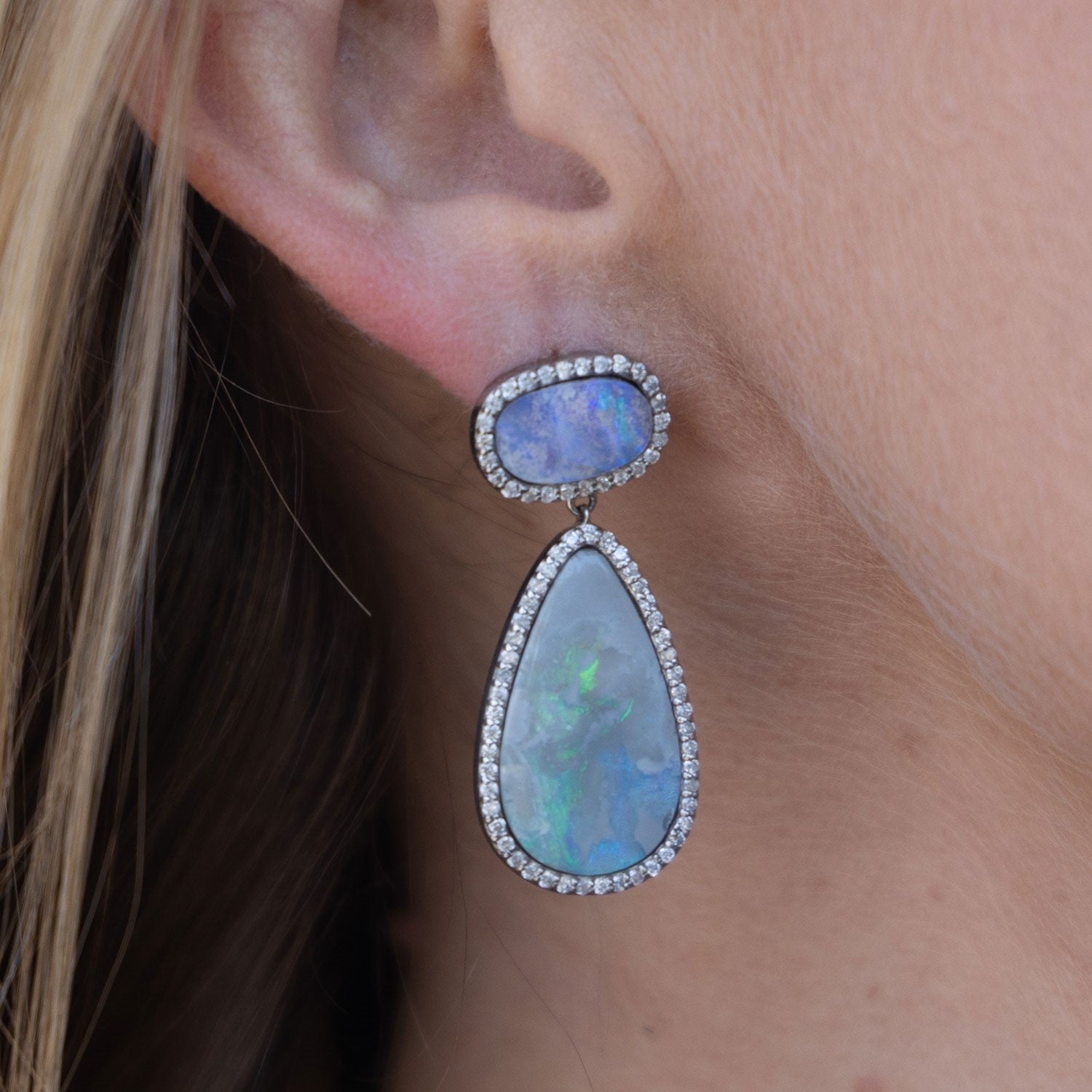 Australian Boulder Opal and Diamond Double Drop Earrings SE000128 - TBird