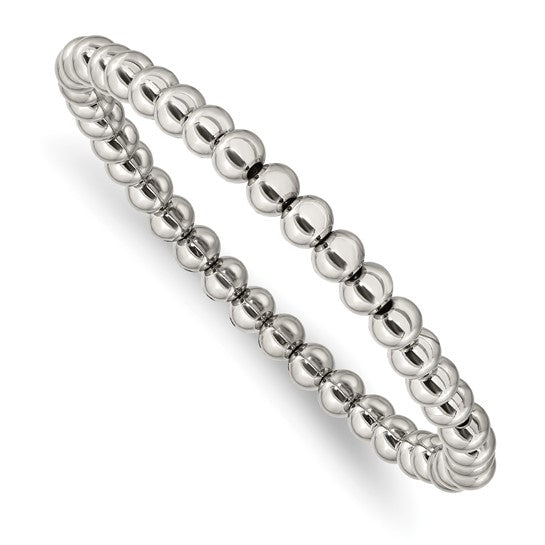 Chisel Stainless Steel Polished 6mm Beaded Stretch Bracelet