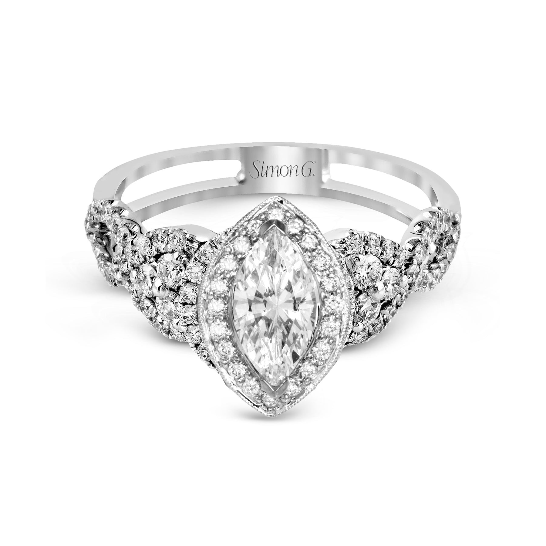 Marquise-Cut Halo Engagement Ring In 18k Gold With Diamonds TR160-MQ