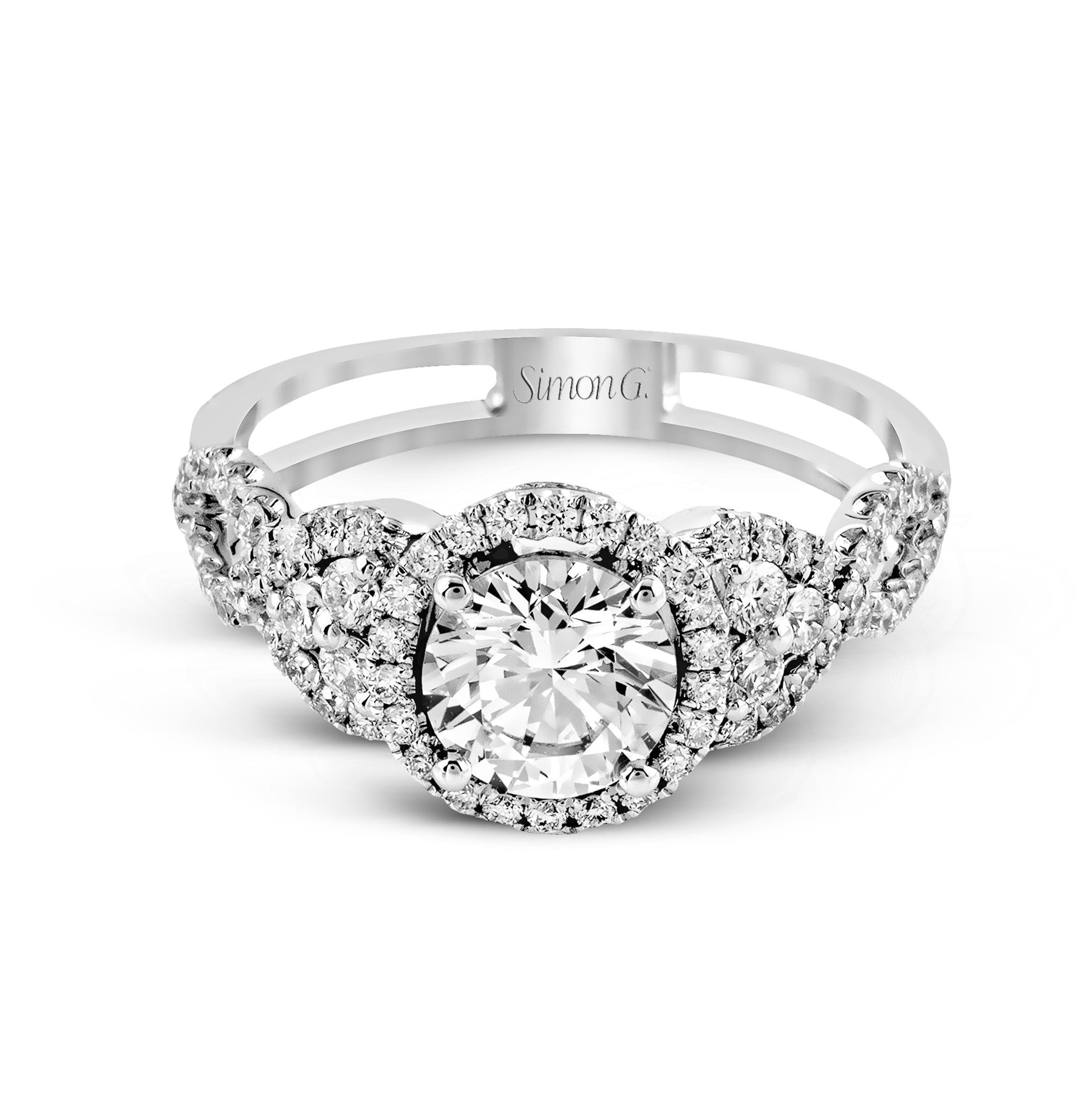 Round-cut Halo Engagement Ring in 18k Gold with Diamonds TR160