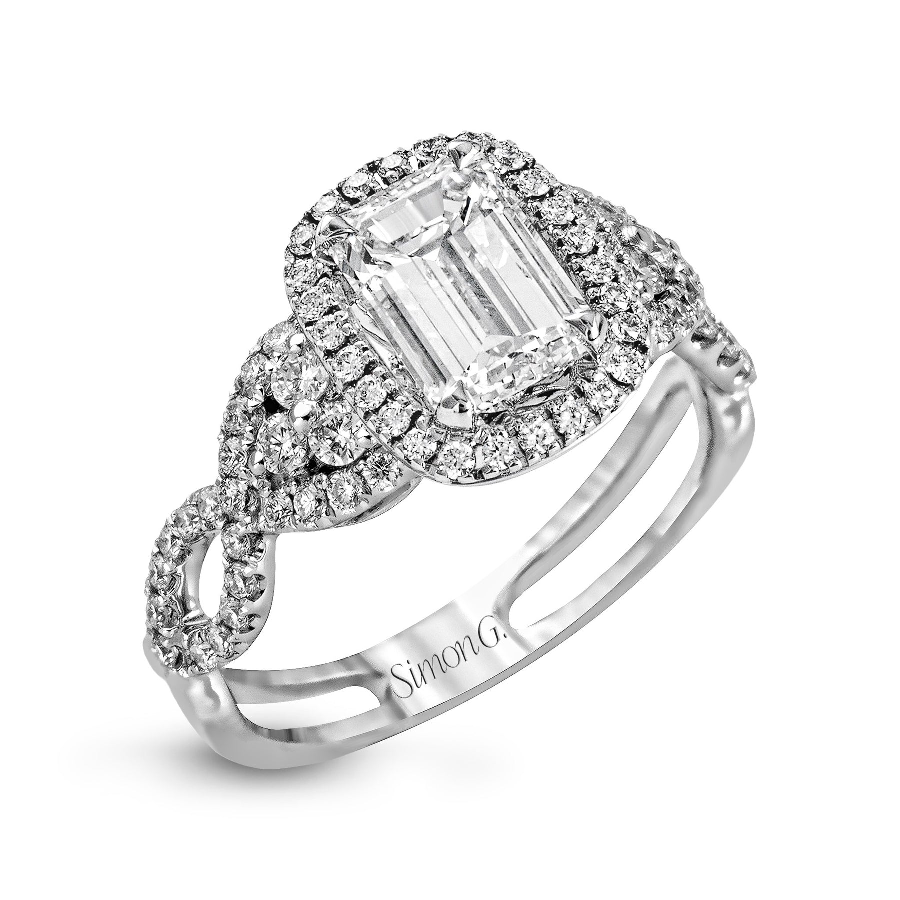 Emerald-Cut Halo Engagement Ring In 18k Gold With Diamonds TR160-EM